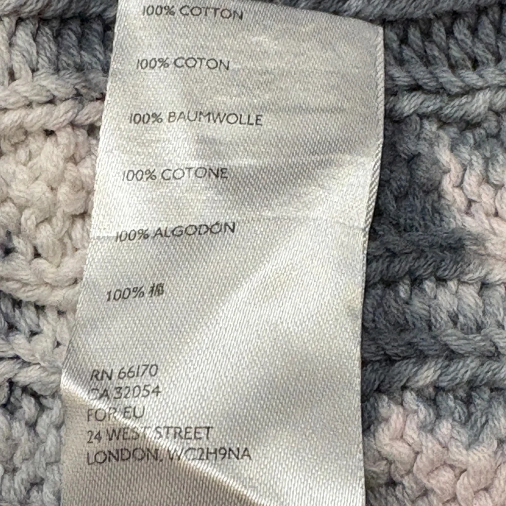 Pilcro Joni Tie-Dye Cable Knit V-Neck Sweater Side Slits Dark Navy White Size S